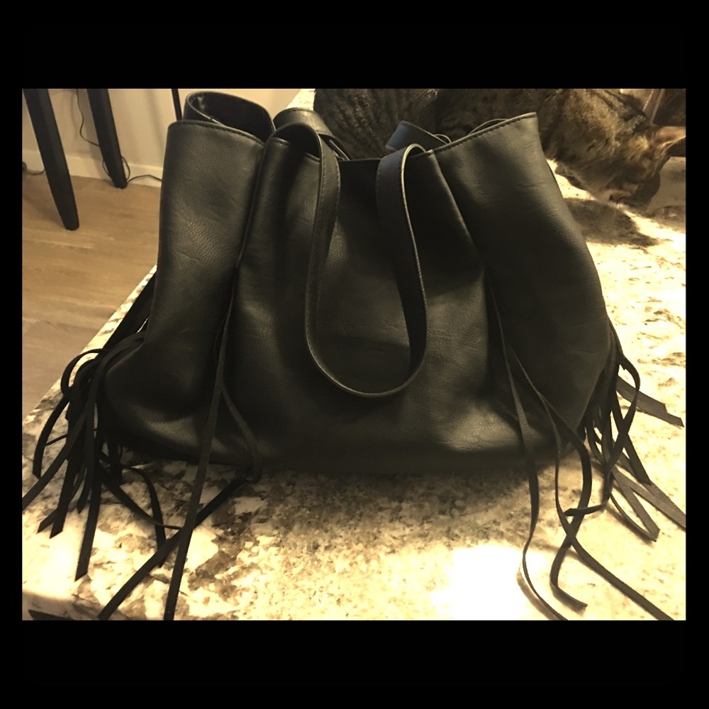 Black fringe handbag